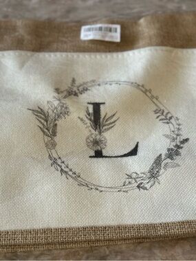 Monogram Letter L Burlap Canvas Tote bag.